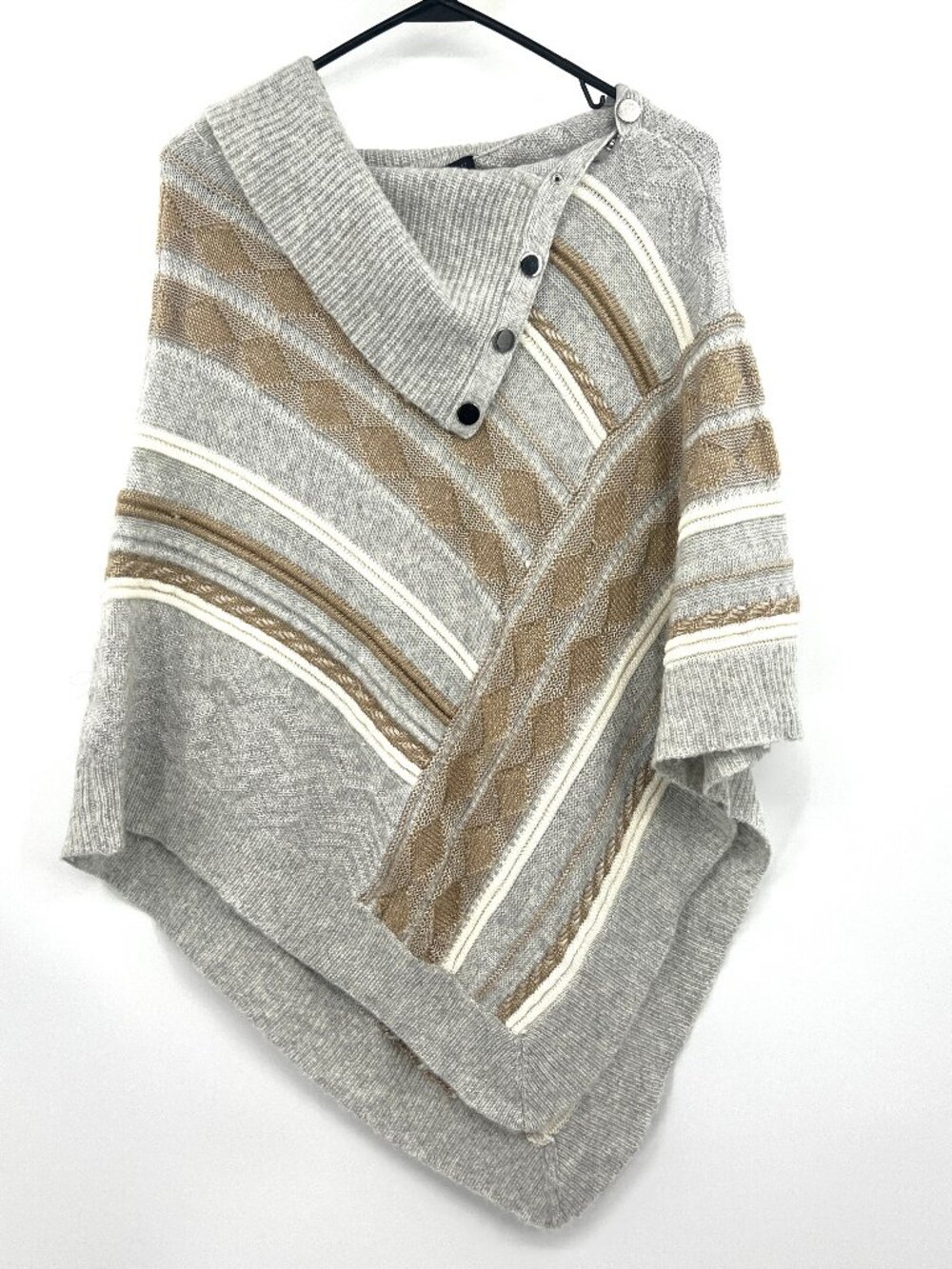 White House Black Market Gray Beige Knit Poncho Sweater Women's Medium